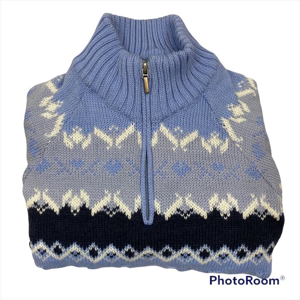 Children’s Newland Brand‎ Norwegian Blue Wool Blend 1/4 Sweater Size medium